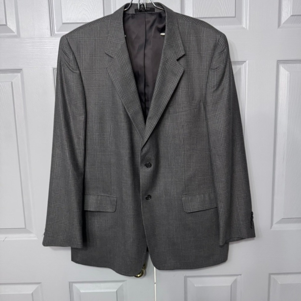 Versini 46L Silk Wool Plaid Blazer Jacket Gray Glen Plaid Check Business Casual